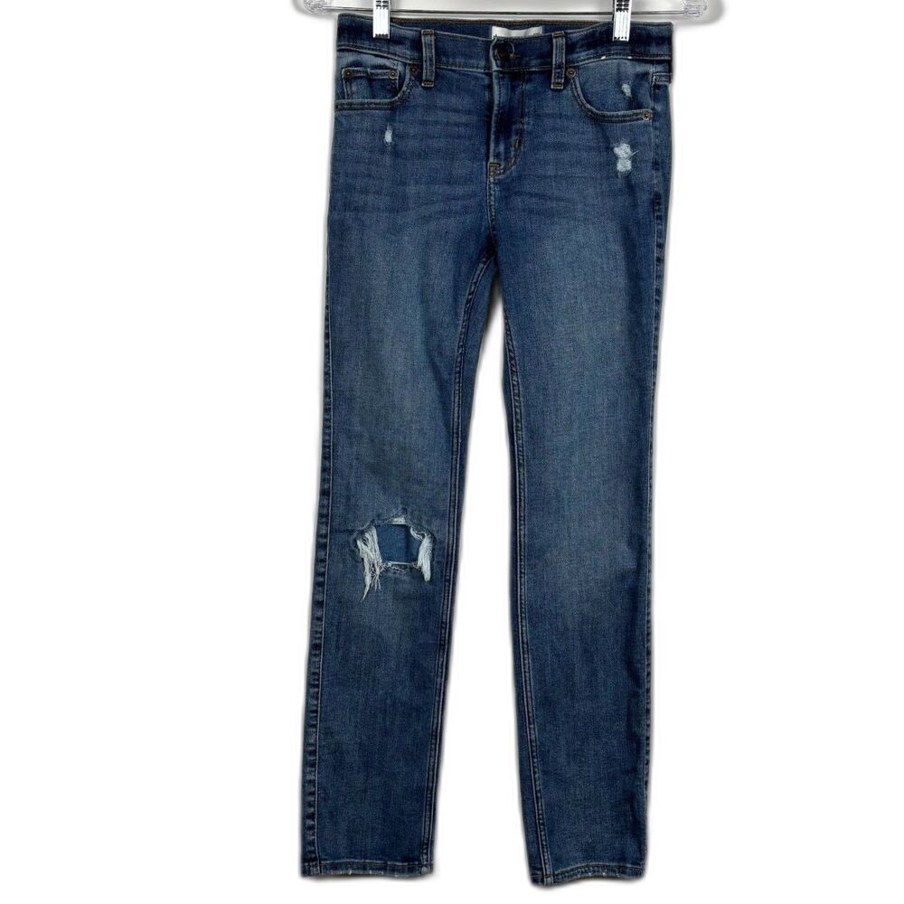 Abercrombie Kids Boys 11/12 LONG Distressed Skinny Jeans Blue Adjustable Waist